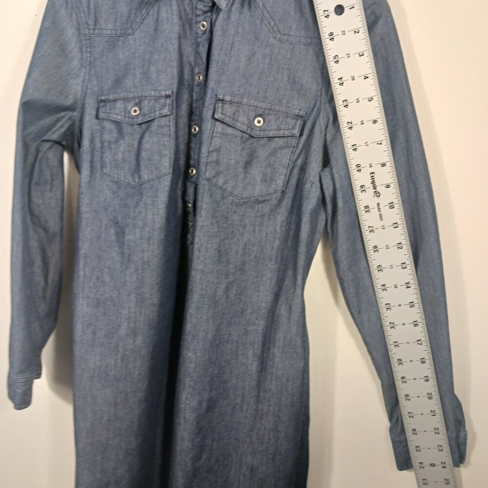 Old Navy Denim Dress, Shift with Belt, Size Medium, Long Sleeve, 1/4 Button Down - Picture 13 of 15